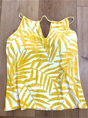 Carmen Marc Valvo Swimwear Tankini Top Women’s Size Large Yellow Palm Leaf Beach
